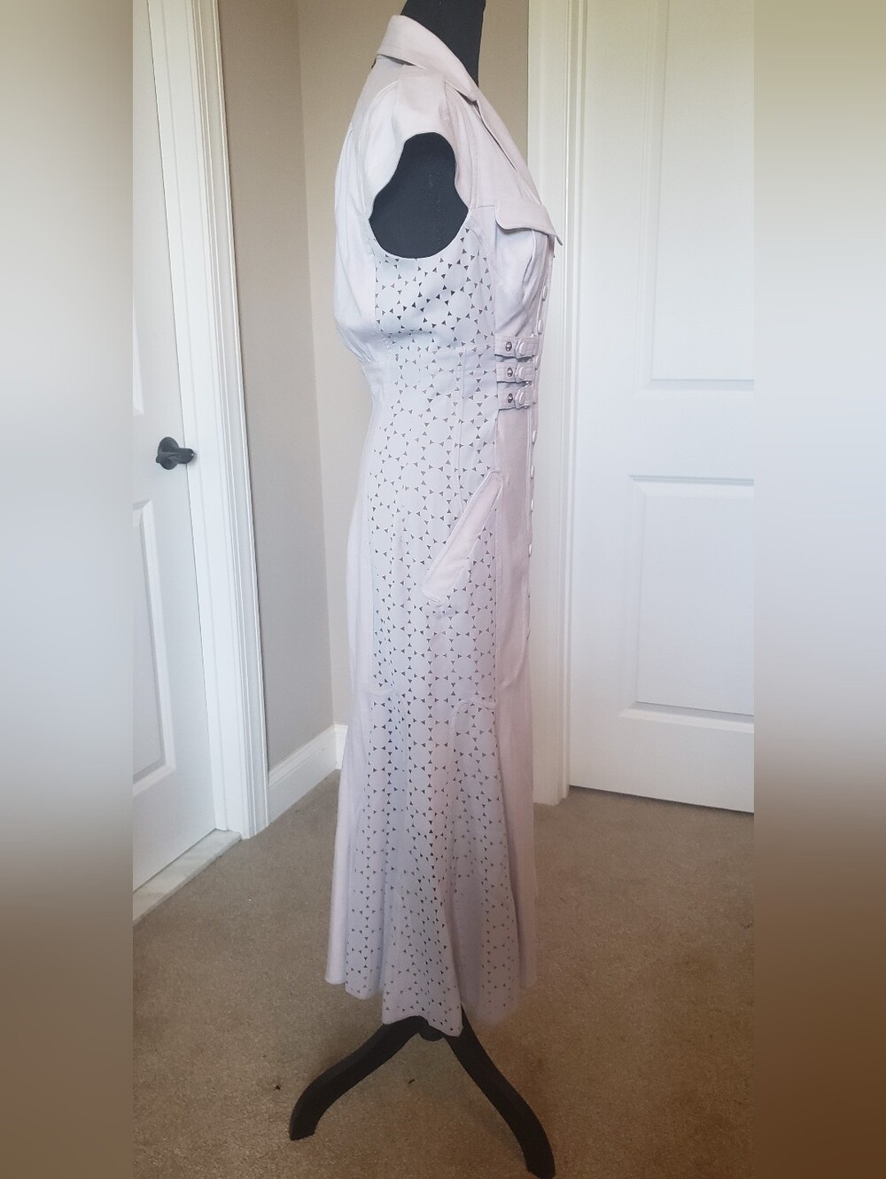 Byron Lars Beauty Mark Lavender Button-Front Midi Dress with Belted Waist - Picture 4 of 8